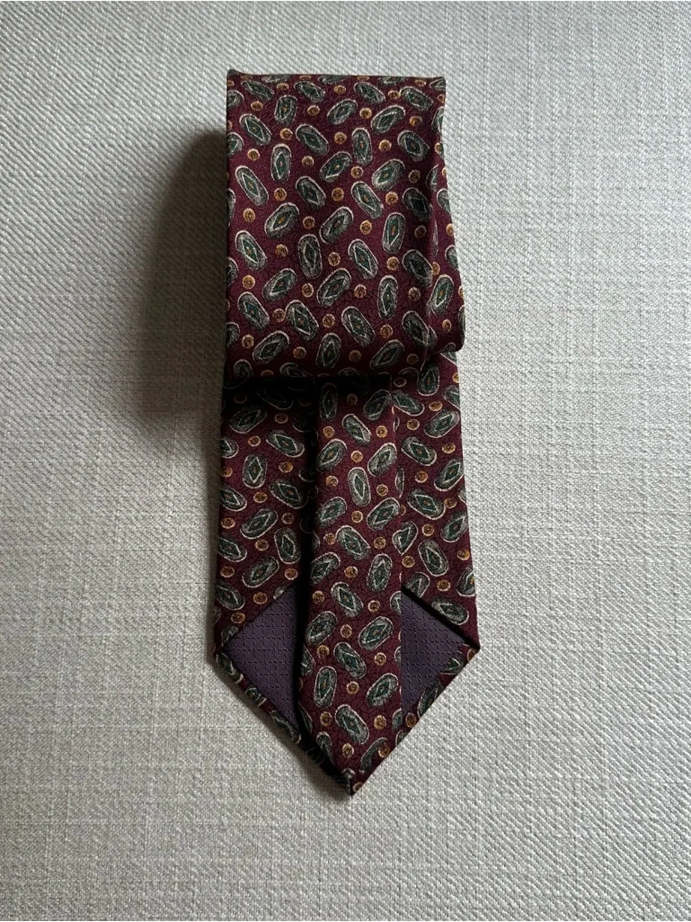 Dior Men's Burgundy Paisley Silk Tie with Green Accents